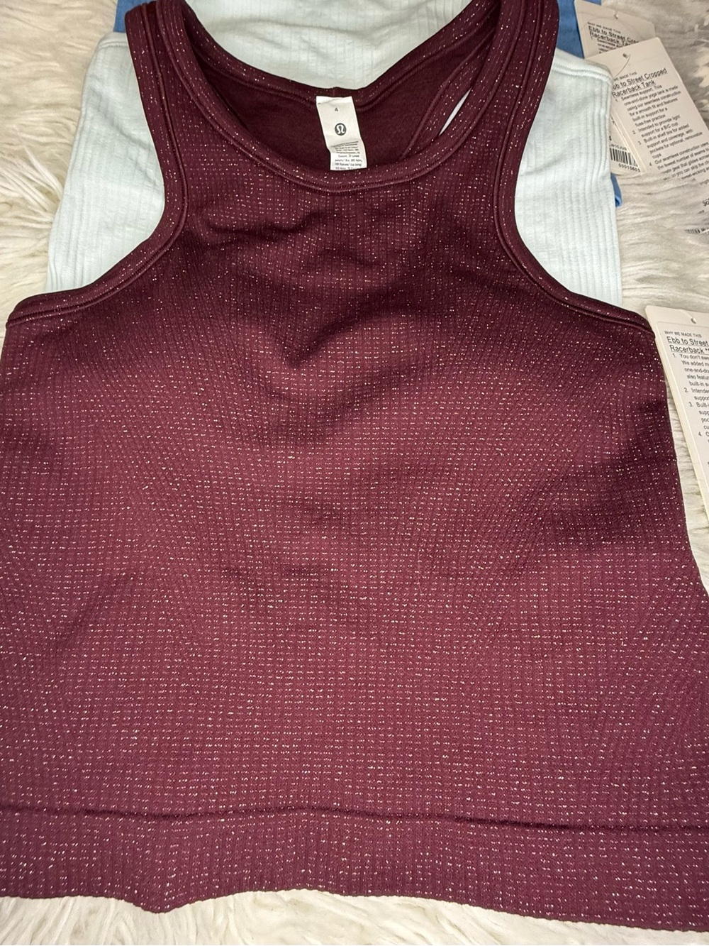 Lululemon sz 4 nwt Ebb to Street Cropped Racerback *Sparkle garnet
